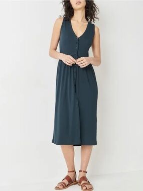 SESSÙN Keel Rib Knit Midi Dress French Minimalist Dress Dark Teal Cotton Stretch
